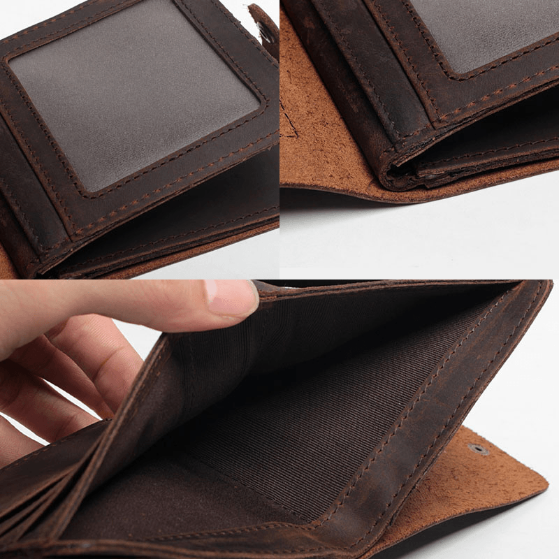Men Genuine Leather Made-Old Retro Business Brief Leather Card Holder Wallet - MRSLM