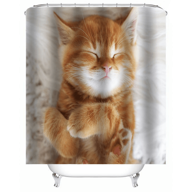 Cat Printing Waterproof Bathroom Shower Curtain Toilet Cover Mat Set - MRSLM