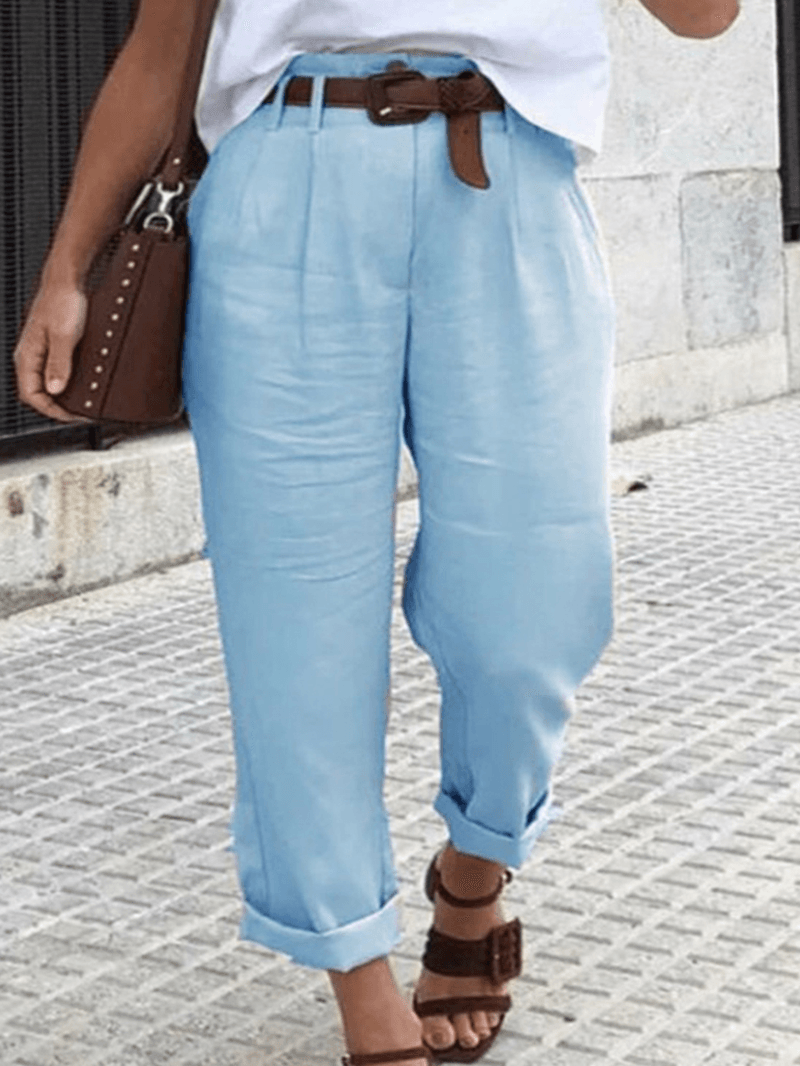 Solid Color Casual Pants for Women with Pockets - MRSLM