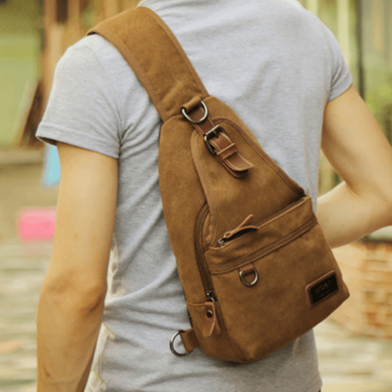 Men Canvas Retro Crossbody Bag Chest Bag Casual Outdoor Sports Shoulder Bag - MRSLM
