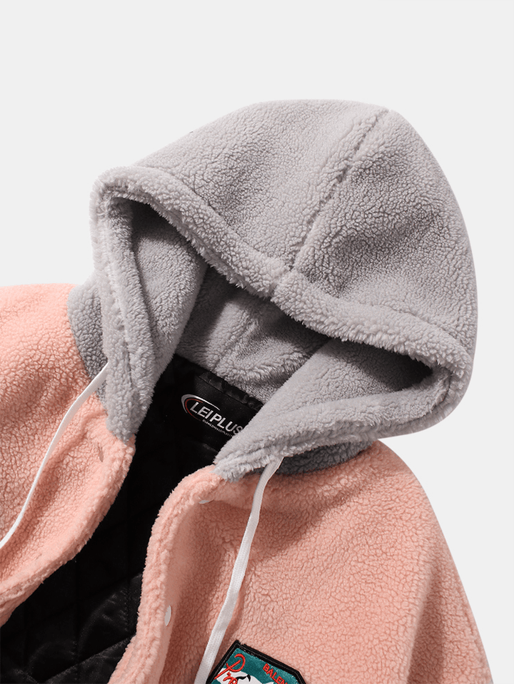 Mens Warm Graphics Drop Shoulder Fleece Thick Hooded Jacket with Pocket - MRSLM
