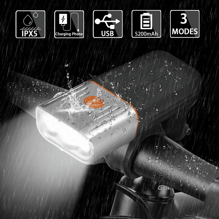 BIKIGHT 800LM T6/L2 Bicycle Light Mountain Bike LED Flashlight Night Riding Headlight USB Charging - MRSLM