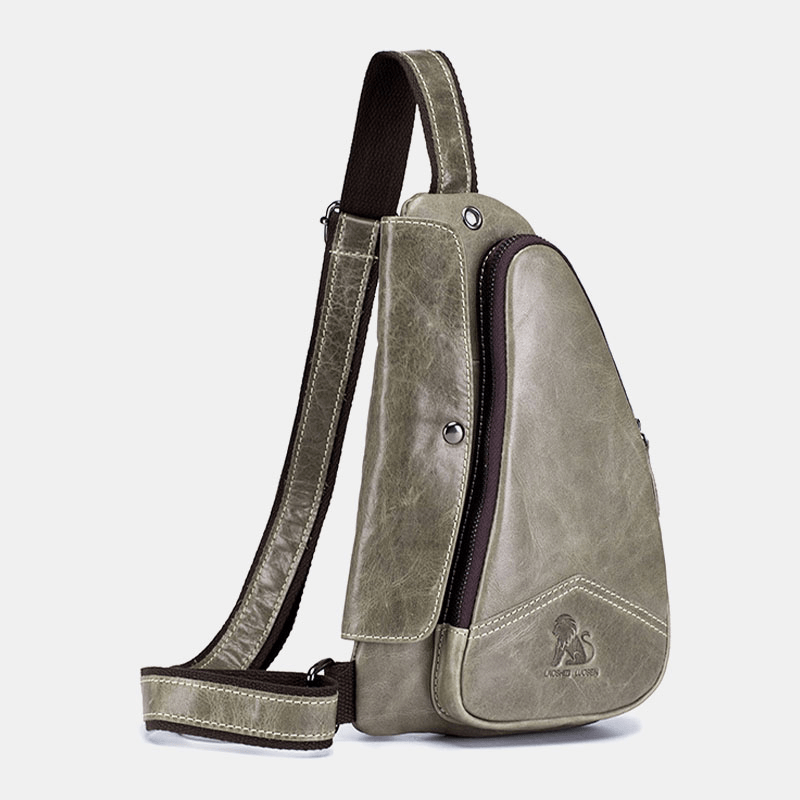 Men Genuine Leather Cowhide Triangle Shape Fashion Retro Business Shoulder Bag Chest Bag - MRSLM