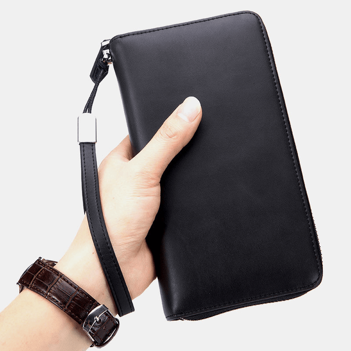 Men Women RFID Blocking Genuine Leather Multi-Card Large-Capacity Card Holder New Clutch Zipper Phone Bag - MRSLM