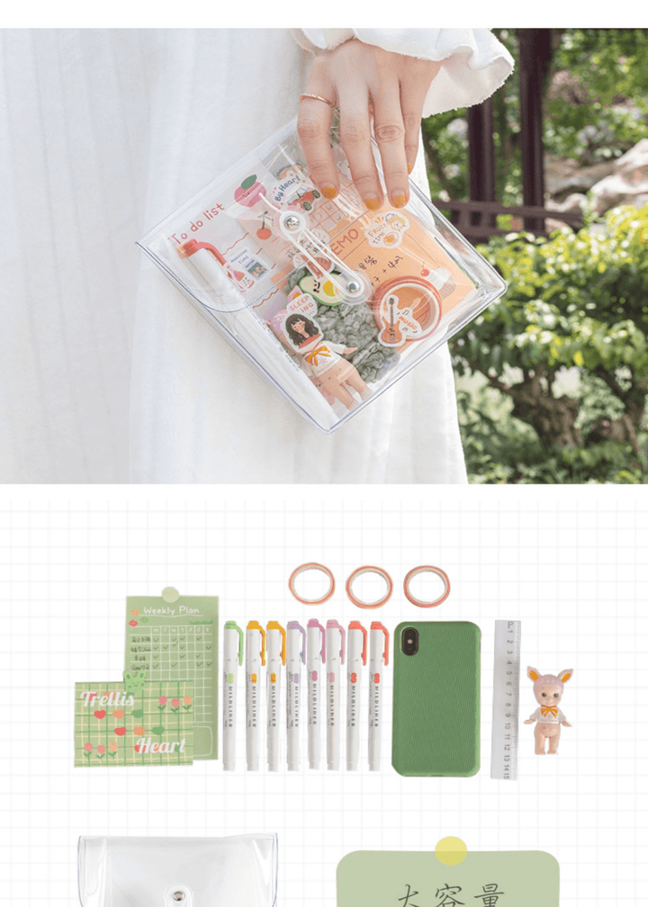 My Lady Korean Ins Wind Transparent Winding Storage Bag Large-Capacity Stationery Note Hand Account Material Storage Bag - MRSLM