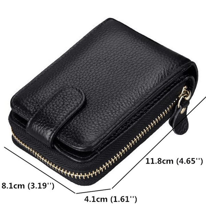 Women Genuine Leather Card Holder Men Portable Short Wallets Purse Zipper Case - MRSLM