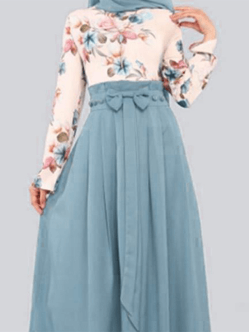 Women Floral Print Kaftan Robes Long Sleeve Ethnic Style Maxi Dresses - MRSLM