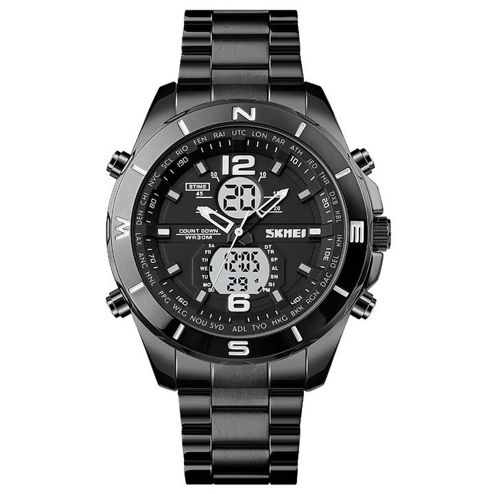 SKMEI 1670 Business Style Countdown Dual Display Watch Luminous Display Full Steel Men Wrist Watch - MRSLM