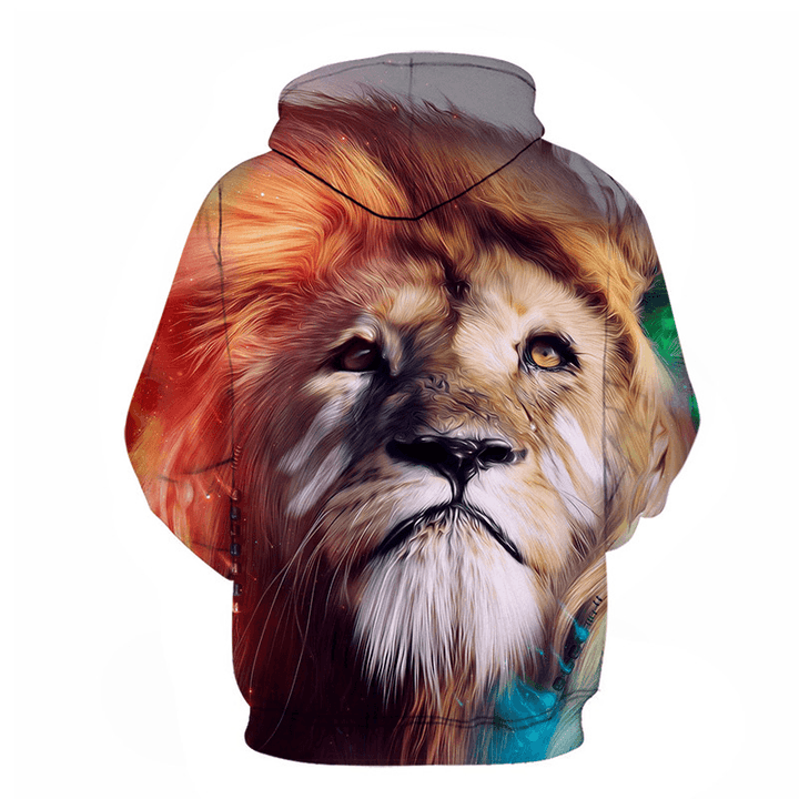Spring and Autumn Men'S 3D Color Lion Head Digital Print Hoodie - MRSLM