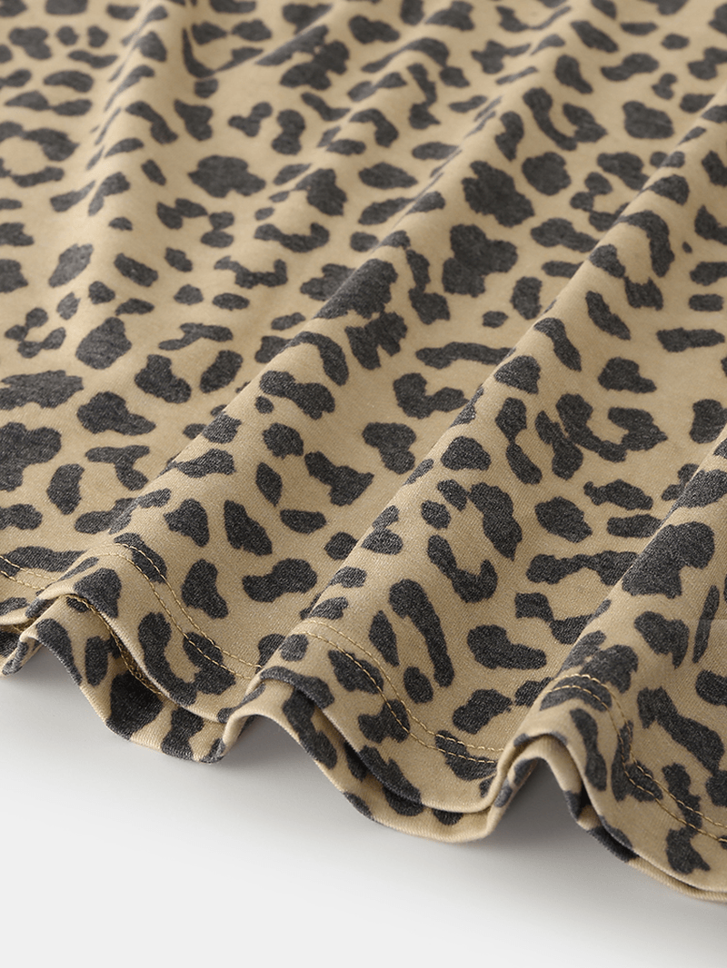 Women Leopard Sleeveless Softies round Neck Loose Pajama Set - MRSLM