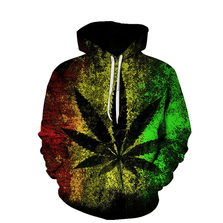 European and American Fashion Spring and Autumn Models of Green Hemp Leaf 3D Digital Printing Lovers Hoodie Trendy Sweater Baseball Uniform - MRSLM