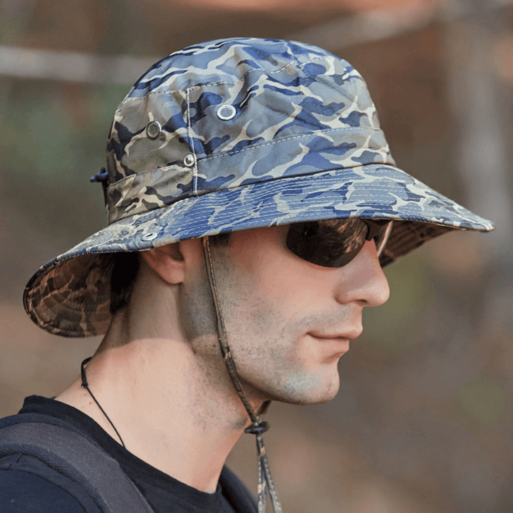 Men Camouflage 360 Degree Protection Wide Brim Outdoor Fishing Climbing UV Protection Waterproof Breathable Bucket Hat - MRSLM