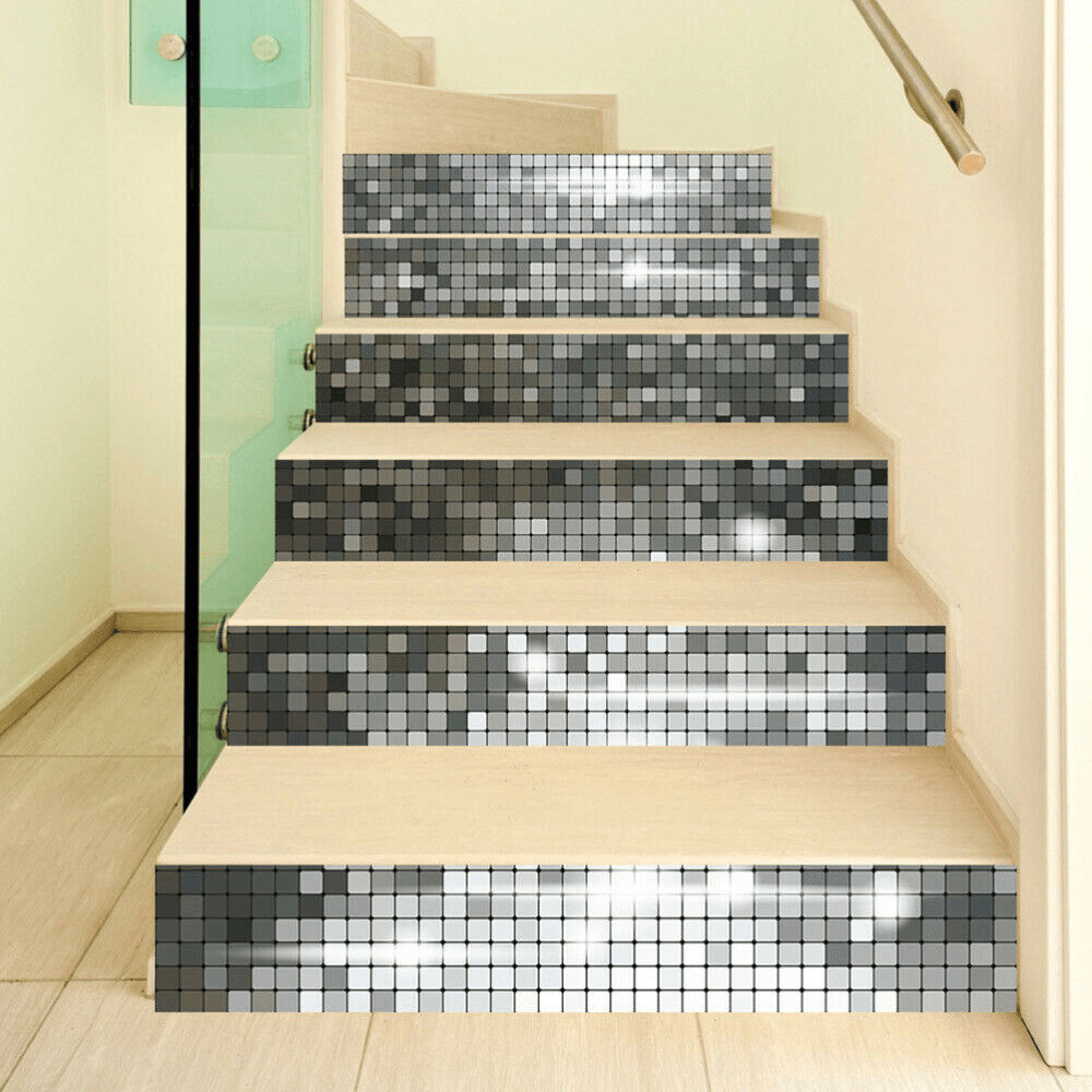 6Pcs Stair Riser Decals Brick Wall Tile Mural Staircase Stickers Self Adhesive for Home Stairway Decoration - MRSLM