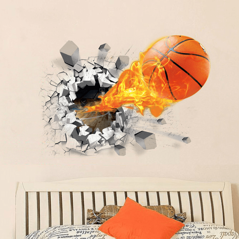 Fashion 3D Basketball Wall Sticker Green Poster Art Stickers Kids Rooms Home Decoration Accessories Decor Removable Waterproof Home Wall DIY Decor Basketball Wall Sticker - MRSLM