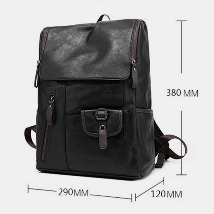 Men Faux Leather Solid Casual Business 14 Inch Laptop Bag Travel Bag Backpack - MRSLM