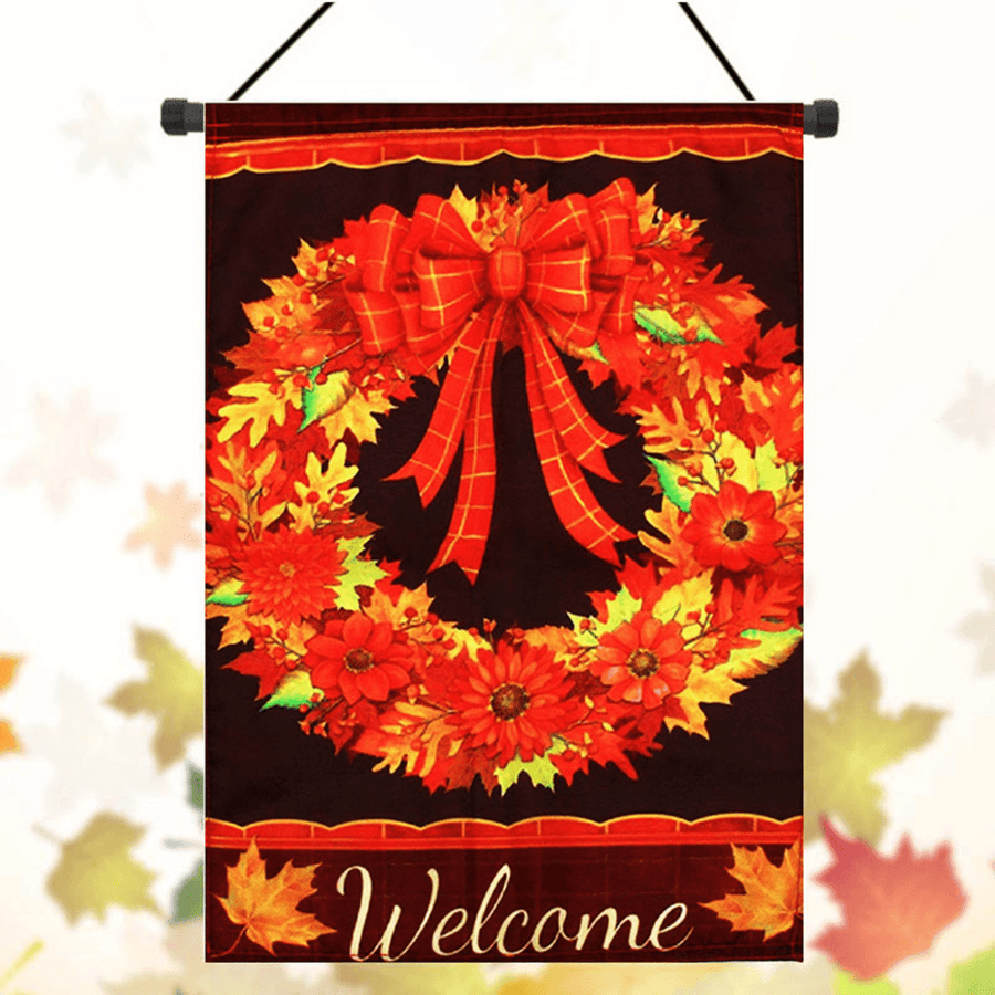 12.5''X18'' Fall Wreath Garden Flag Welcome Autumn Leaves Floral Briarwood Lane Decorations - MRSLM