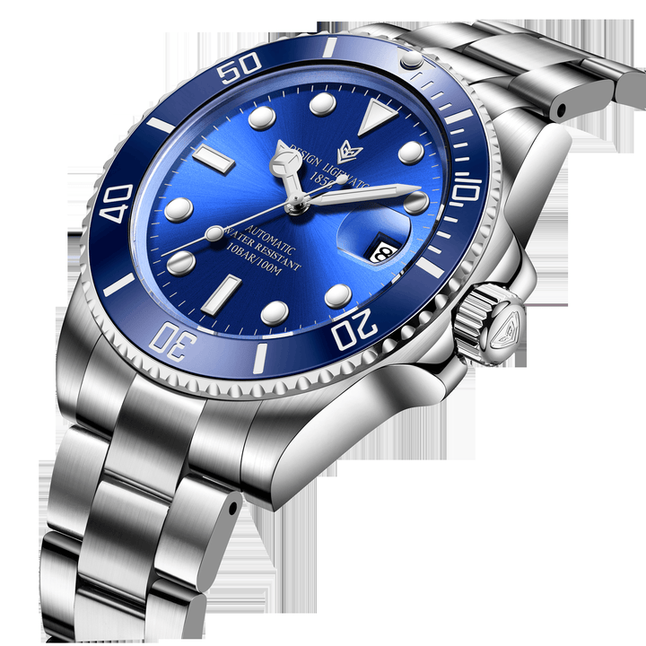 LIGE LG6801 Fashion Men Automatic Watch Date Display 100M Waterproof Stainless Steel Strap Synthetic Sapphire Glass Mechanical Watch - MRSLM