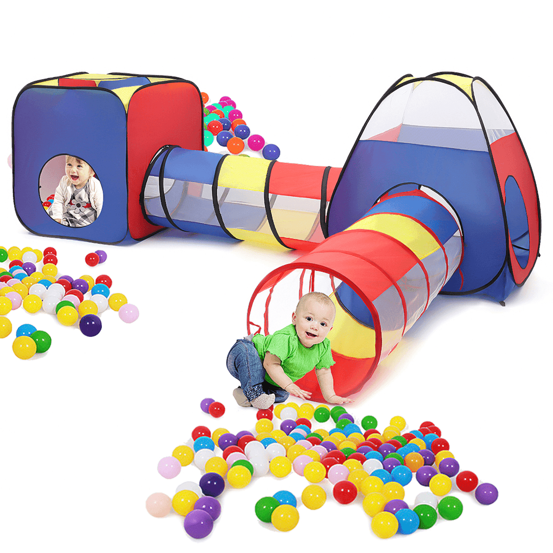 4 in 1 Kids Foldable Basketball Toys Set Triangle Tent+Tunnel+Four-Corner Tent Indoor＆Outdoor Playhouse Intelligence＆Crawling Ability Training - MRSLM
