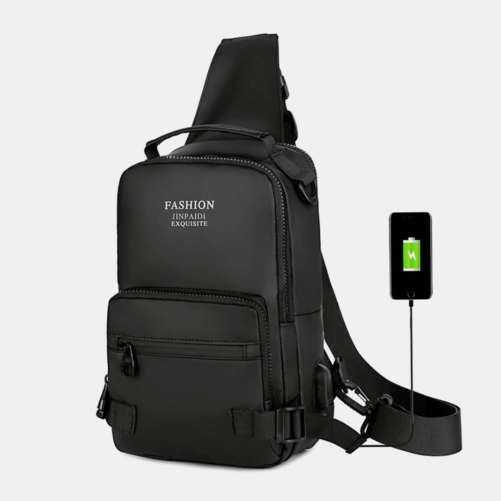 Men Multi-Layers Space Business Solid Shoulder Bag Crossbody Bag Chest Bag with USB Charging - MRSLM