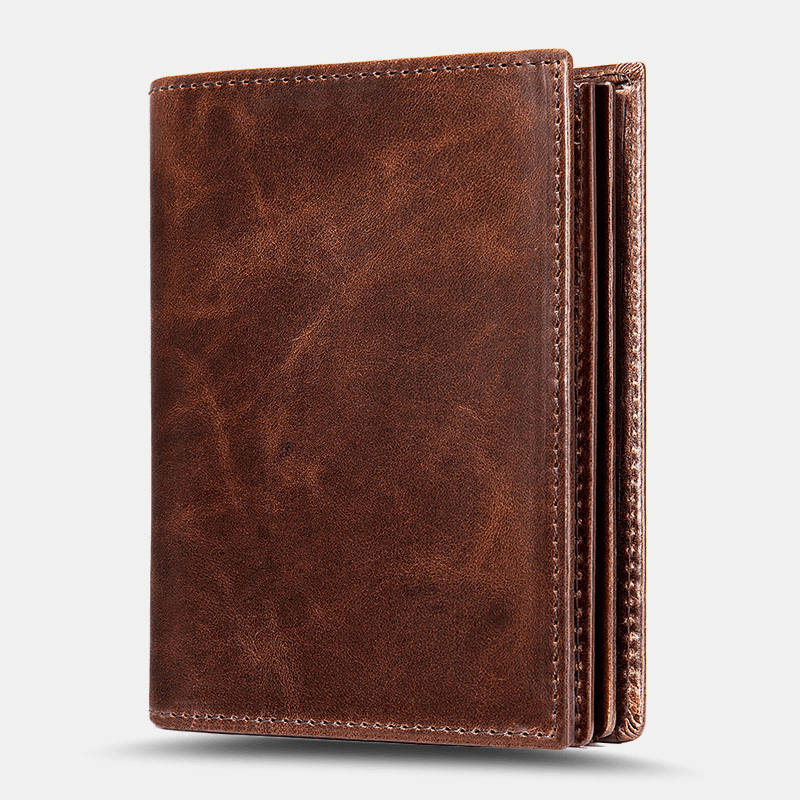Men Oil Wax Leather Short Bifold RFID Anti-Magnetic Wallets 16 Card Slot Thicken Driver License Card Holder Coin Purse - MRSLM