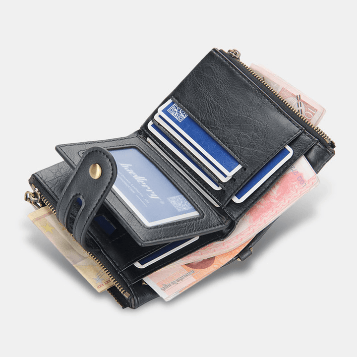 Men PU Leather Long Bifold Multi-Card Slot Card Holder Double Zipper Coin Purse Money Clip Wallet - MRSLM