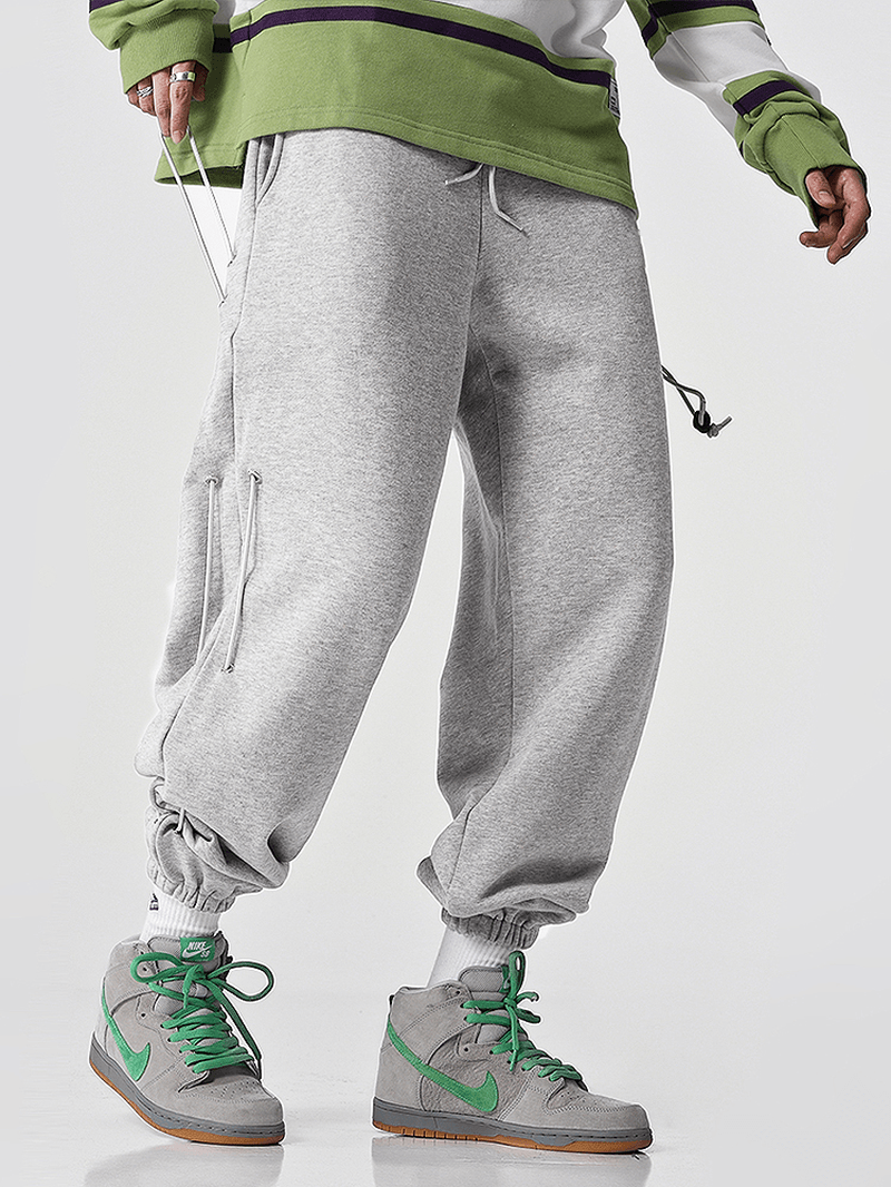 Mens Solid Color Side Drawstring Detail Relaxed Fit Jogger Pants - MRSLM