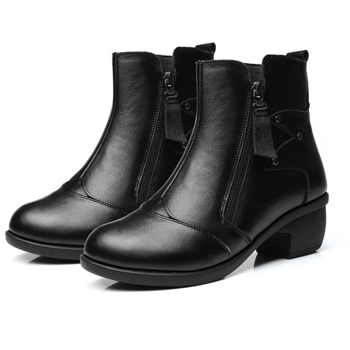 Zipper round Toe Leather Ankle Short Boots - MRSLM