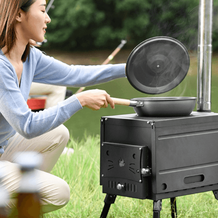 Ipree® Outdoor Camping Stainless Steel Wood Stove Portable Courtyard Heating Stove Firewood Barbecue BBQ Tool - MRSLM