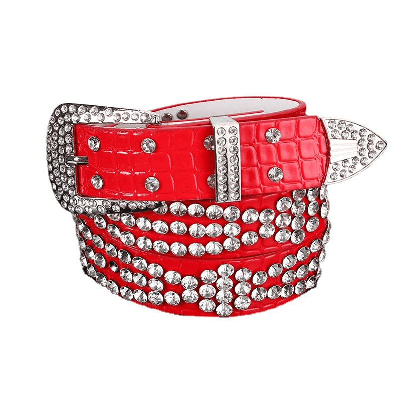 Women'S Belt with Diamond-Studded Leather Wide Jeans - MRSLM