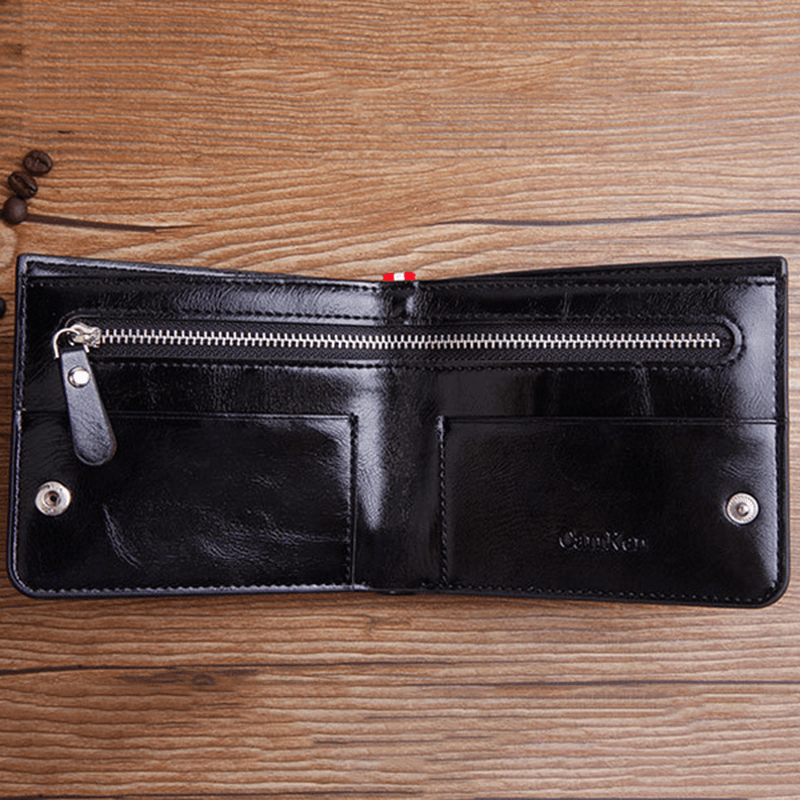 Men Large Capacity Multifunctional Oil Wax Vintage Zipper Hasp Wallet - MRSLM