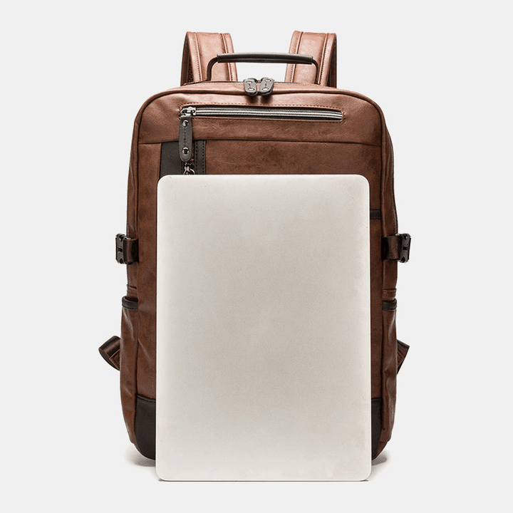 Men Faux Leather Large Capacity 16 Inch Laptop Bag School Bag Travel Backpack - MRSLM