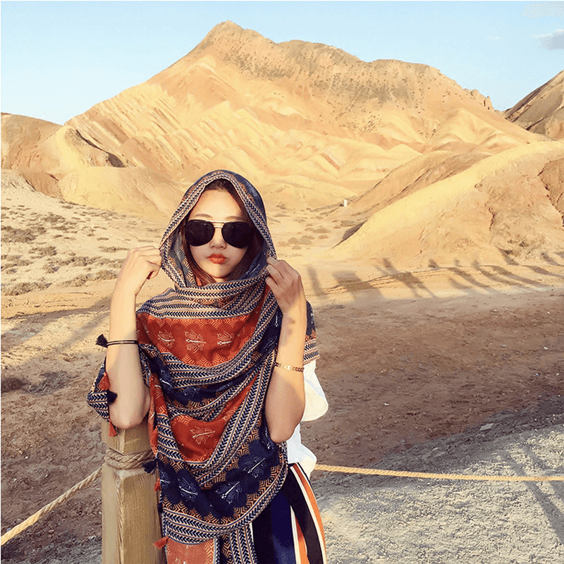 Turkey Desert Vacation Fringed Ethnic Style Cotton and Linen Scarf Ladies Travel - MRSLM