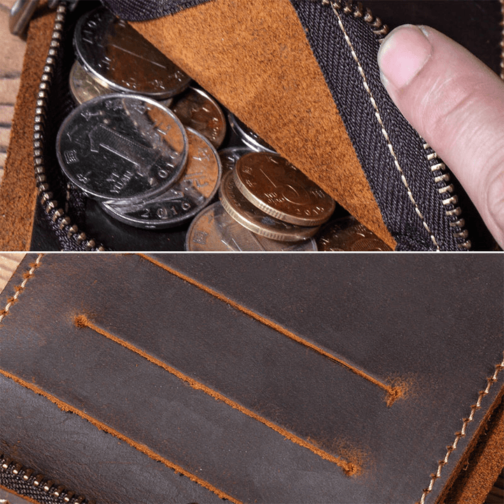 Ekphero Men Retro Short Bifold Genuine Leather Wallet Coin Purse Money Clip - MRSLM