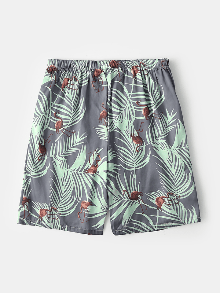 Mens Tropical Leaves & Flamingo Print Home Thin Casual Pajama Shorts - MRSLM