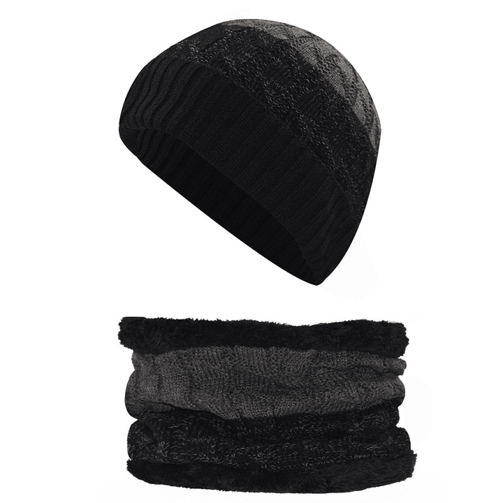 Unisex Fleece Liner Thickened Warm Scarf plus Hat Set - MRSLM
