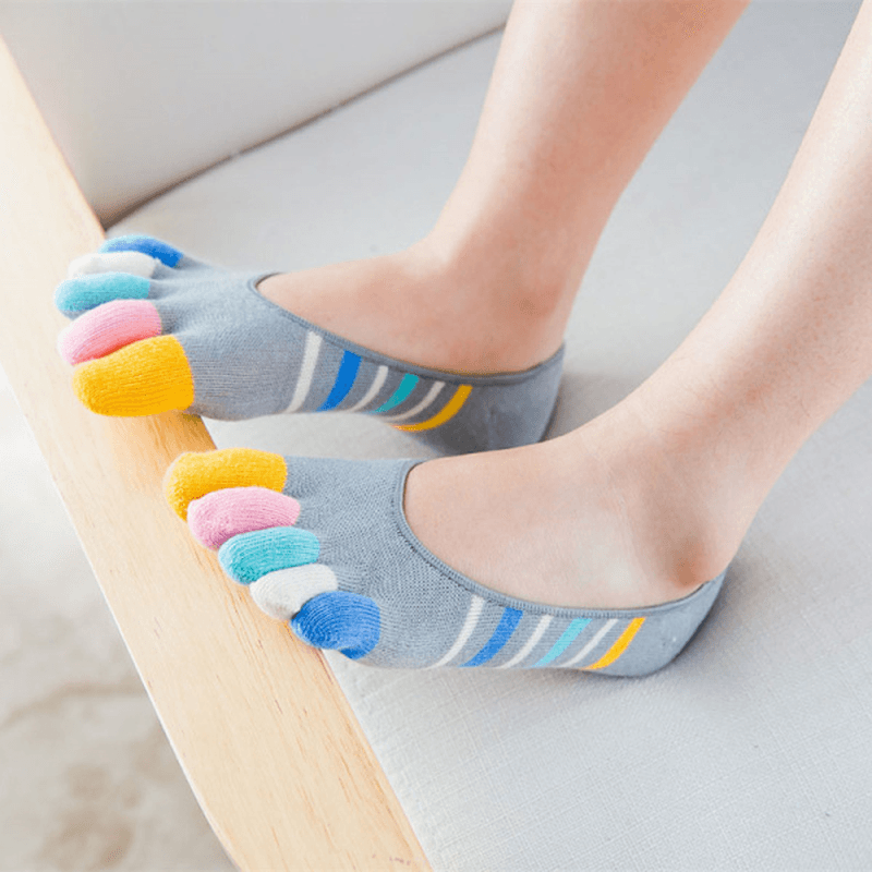 Women Ladies Five-Toes Colorful Boat Sock Breathable anti Skid Invisibility Socks Comfortable - MRSLM