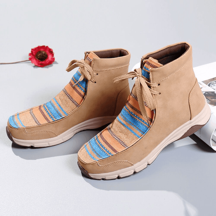 Women Winter Comfortable Splicing Lace up Ankle Boots - MRSLM