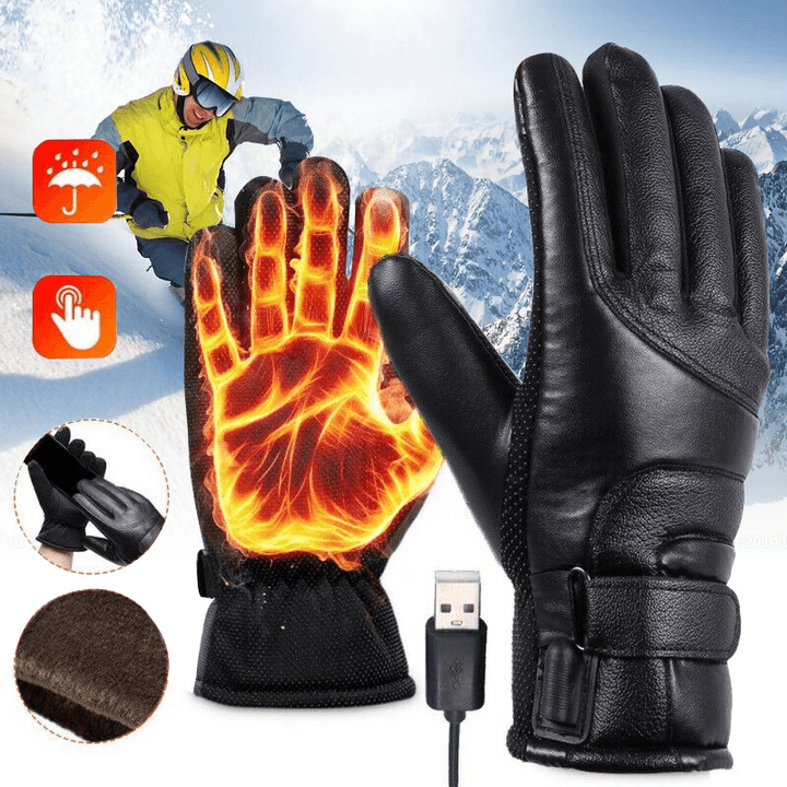 Electric Heated Gloves Windproof Cycling Winter Warm Heating Touch Screen Skiing Gloves USB Powered Heated Gloves - MRSLM