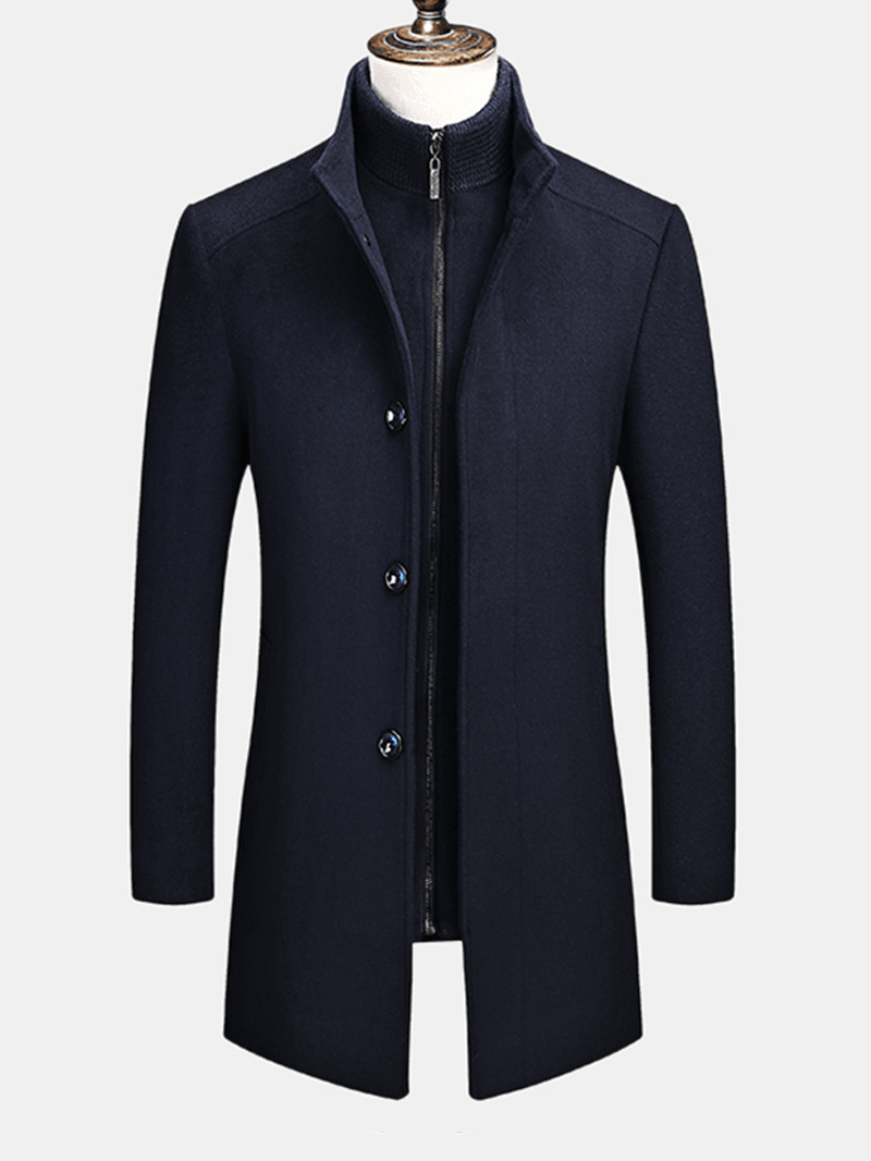 Mens Business Single-Breasted Detachable Lined Thicken Trench Coats - MRSLM