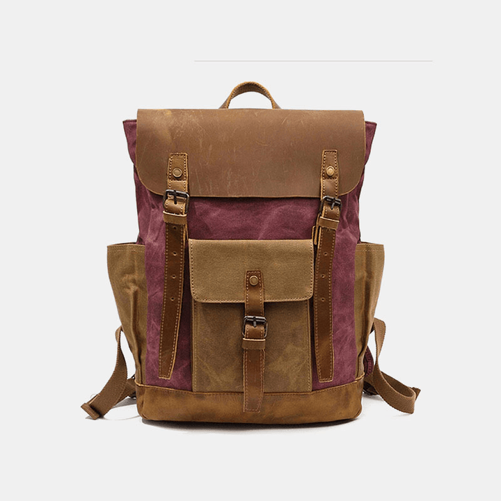 Men Retro Vintage Canvas Leather Backpack Sports Climbing Bag Travel Anti-Theft Backpack - MRSLM