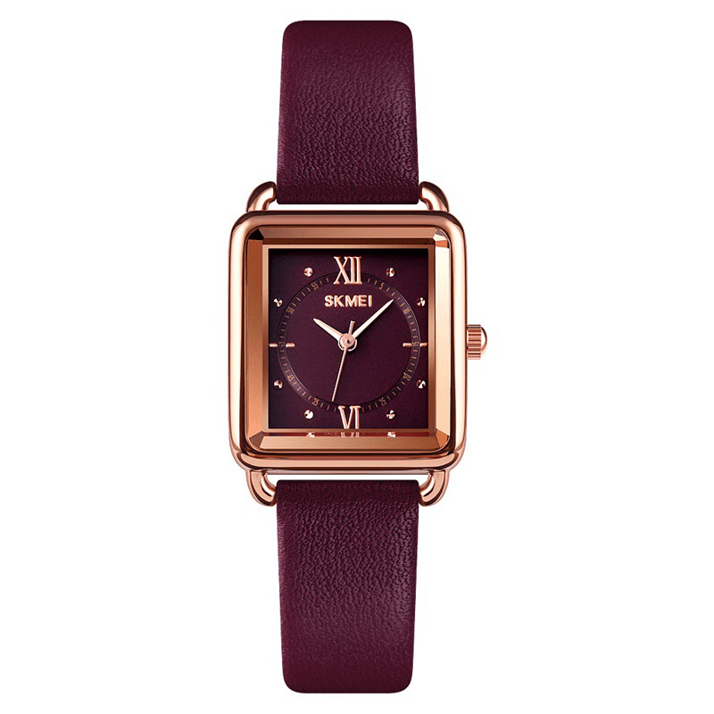 SKMEI 1702 Square Dial Classic Ladies Wrist Watch Genuine Leather Band Casual Quartz Watch - MRSLM