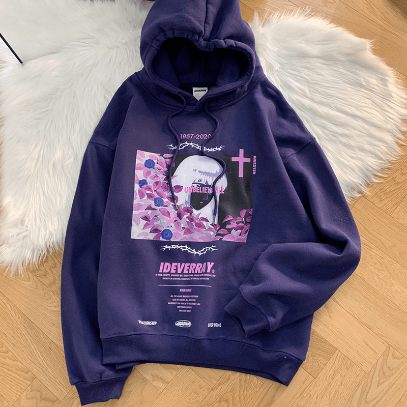 Jojo Has Been Waiting for the National Tide High Street Rose Girl Hooded Sweater for Men and Women Ins Tide Loose Printed Hoodies Couples - MRSLM