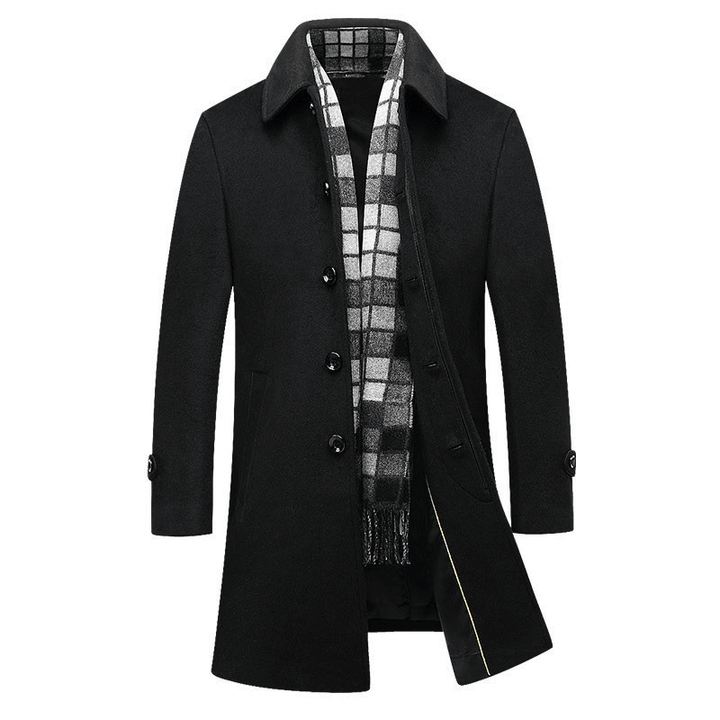 New Men'S Long Coat Lapel Woolen Coat Business Wool - MRSLM