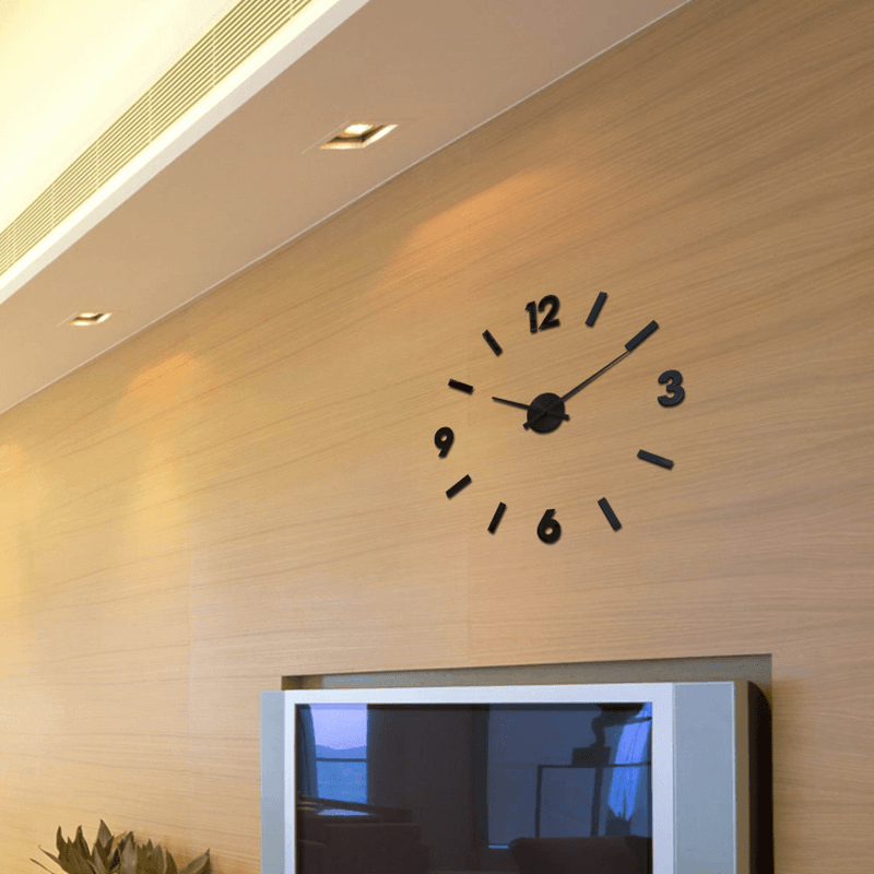 DIY 3D Wall Clock Modern Large Home Decor Sticker Frameless Black Mirror for Office Living Room Bedroom Kitchen Bar Large Number Clock - MRSLM