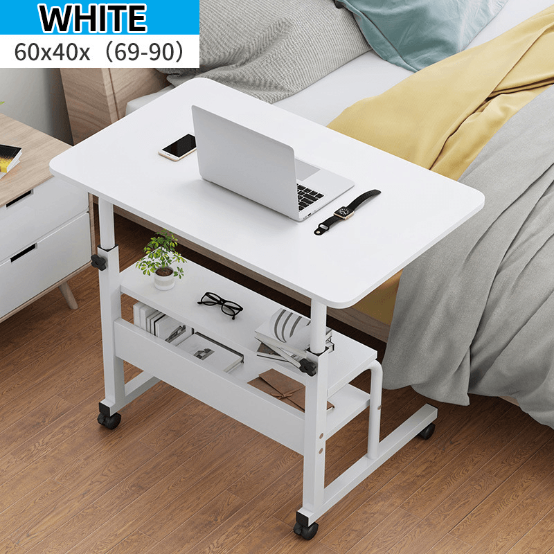 Computer Laptop Desk Adjustable Height Moveable Bed Side Writing Study Table Bookshelf with Storage Racks Home Office Furniture - MRSLM