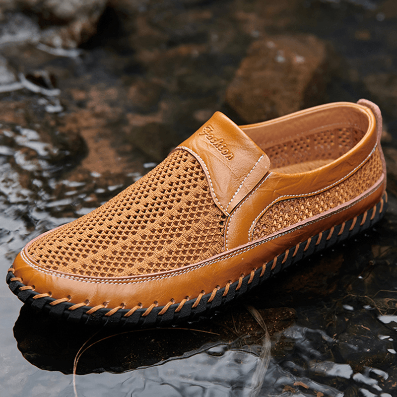 Men Mesh Fabric Comfy Non Slip Soft Sole Outdoor Casual Shoes - MRSLM
