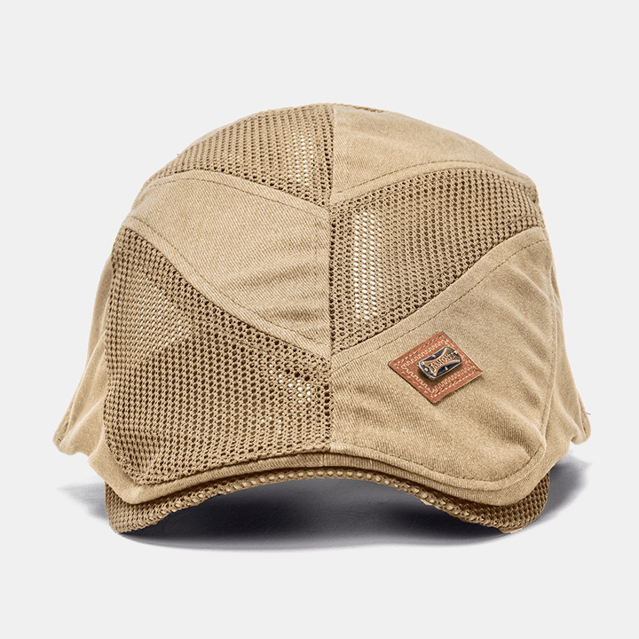 Collrown Men Cotton Metal Badge Mesh Breathable Casual Outdoor Sunshade Forward Hat Flat Hat Beret Cap - MRSLM