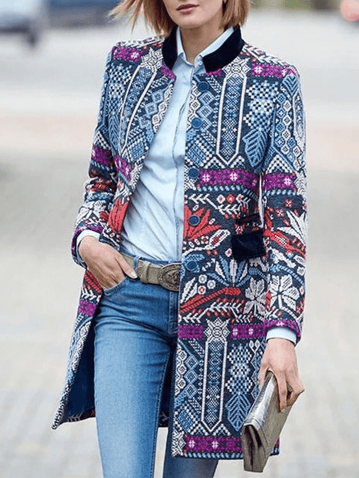 Women Vintage Printed Folk Style Long Sleeve Coats - MRSLM