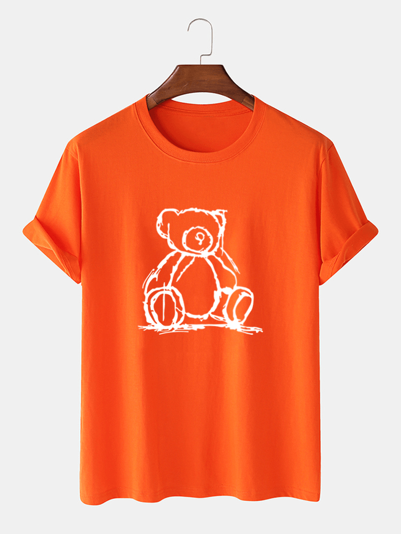 Mens 100% Cotton Stick Figure Bear Print Short Sleeve T-Shirts - MRSLM