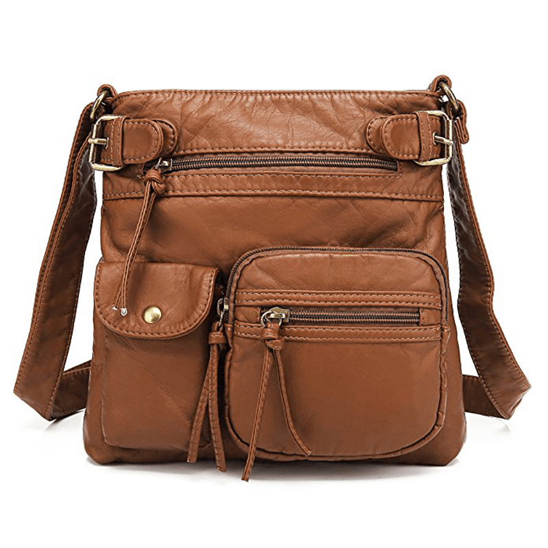 Women Multi-Pocket Casual PU Leather Crossbody Bag - MRSLM